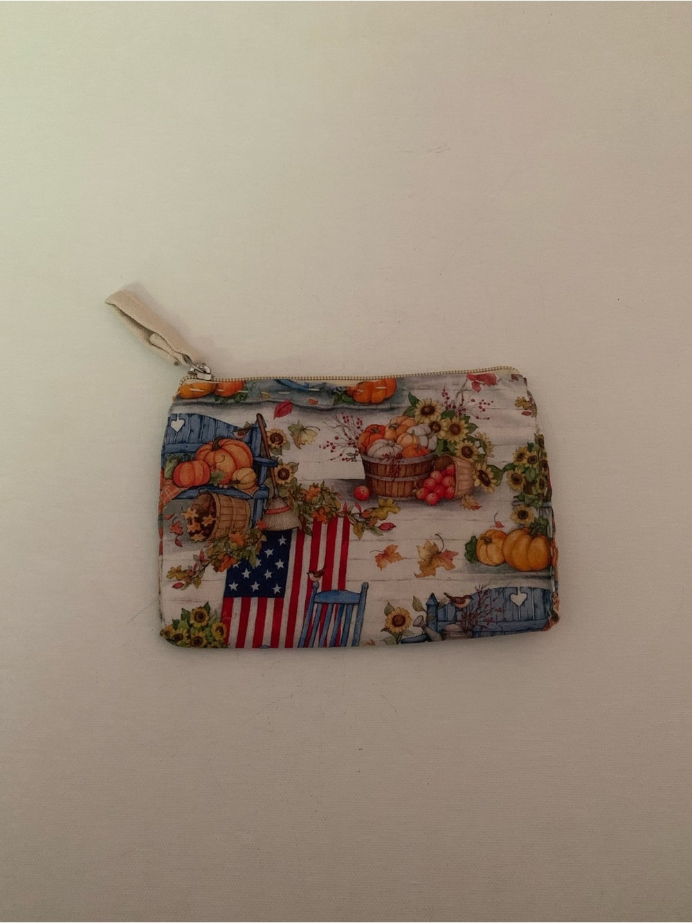 NWOT Handmade Fall Harvest Zipper Pouch Americana Pumpkin